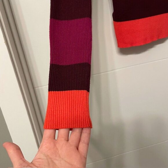 House of Harlow 1960 Ribbed Striped Colorblock Collared V-Neck Sweater Small - Picture 8 of 12